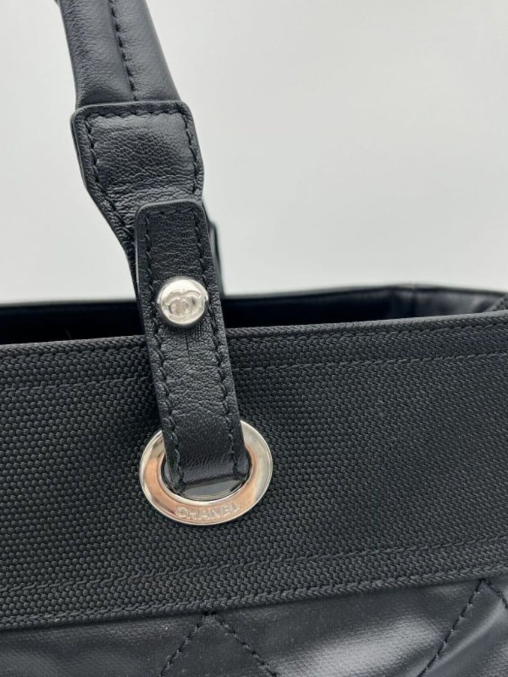 Chanel Paris Biarritz Tote MM 2-Way Nylon Leather Black Silver - Picture 7 of 15